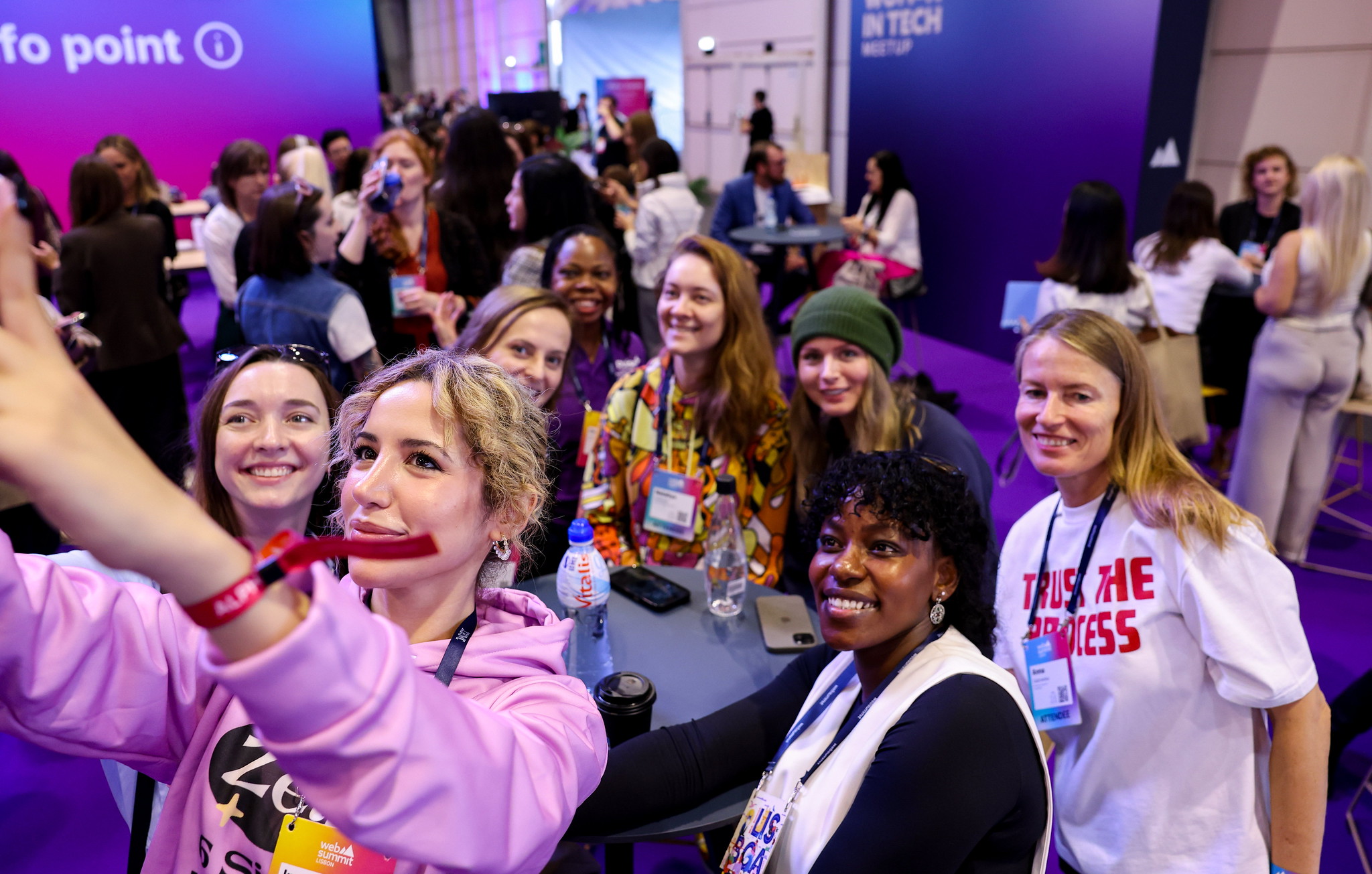 Attendees at the Women Founders in AI Meetup during day one of Web Summit 2025 at the MEO Arena in Lisbon