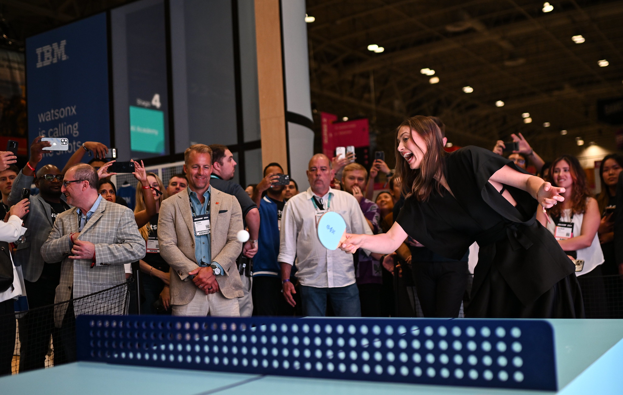 Maria Sharapova, Entrepreneur & Tennis Legend; at the IBM table tennis activation booth on day two of Collision 2024 at the Enercare Centre in Toronto, Canada